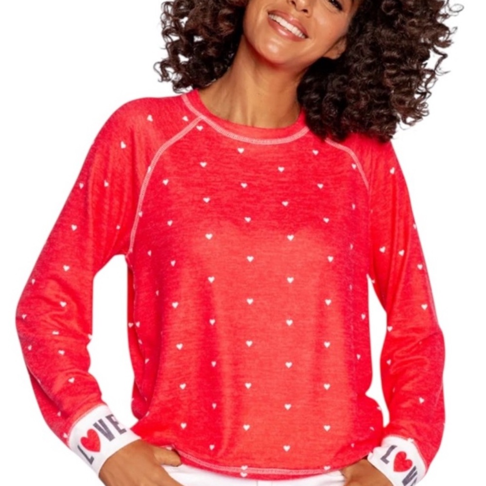 PJ Salvage Cherry Red Heart Print Long Sleeve Shirt